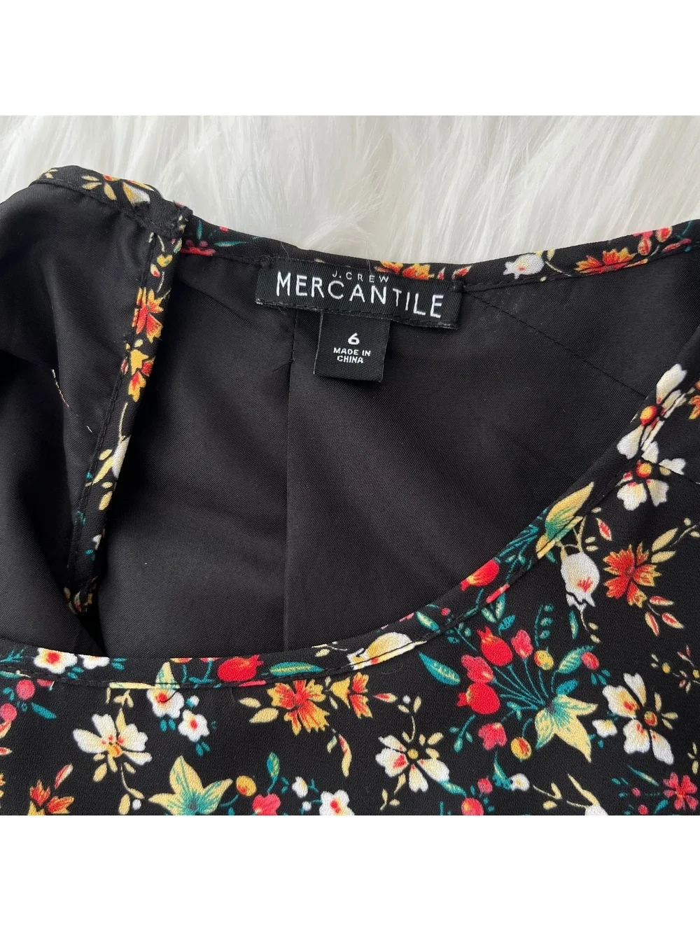 J.Crew Mercantile Women’s 6 Black Floral Long Sleeve Faux Wrap Dress